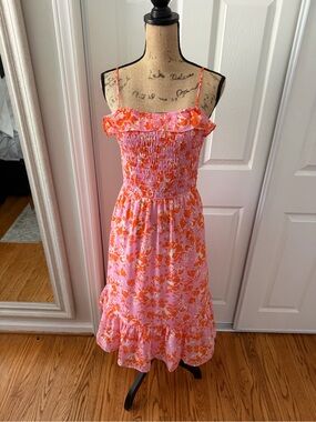 Sienna Sky Pink & Orange Floral Smocked Camisole Dress